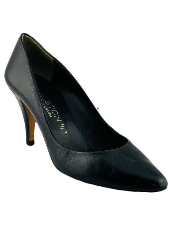 Halston III Shoes - Halston III Black Leather Pointed Toe Pumps Womens Size 9AA